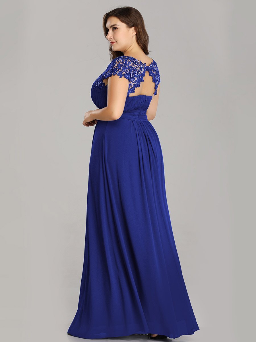 Elegant Lace Cap Sleeve Chiffon Evening Gown with Ruched Detail