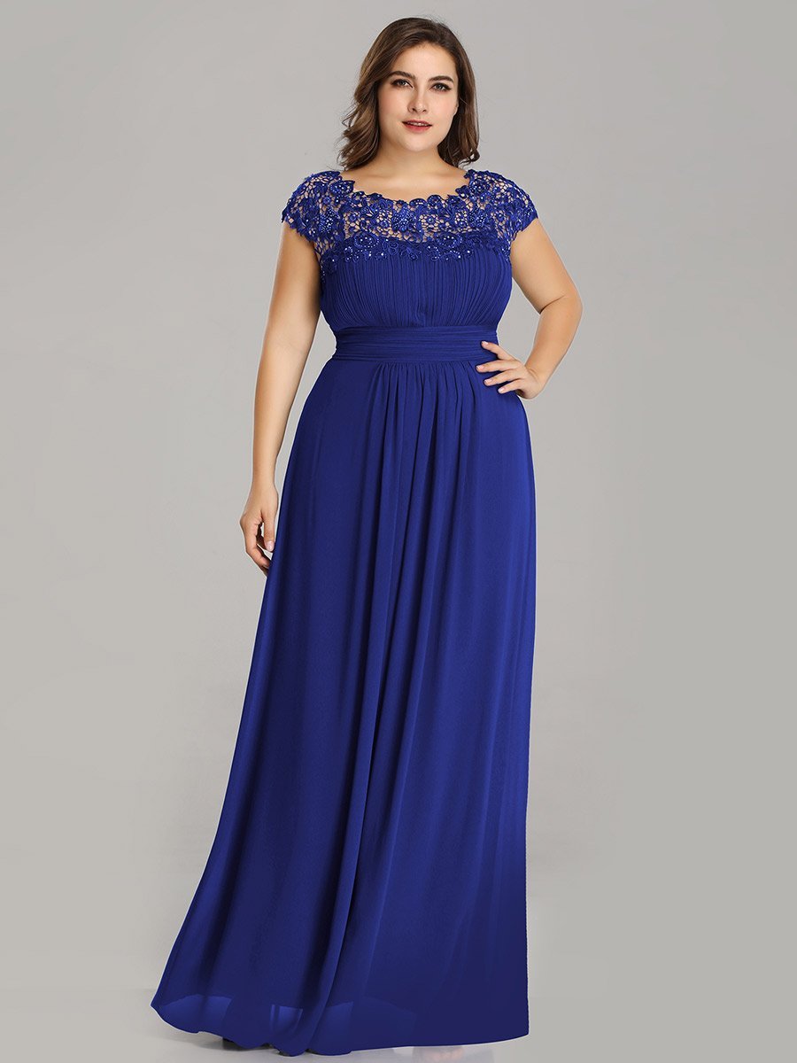 Elegant Lace Cap Sleeve Chiffon Evening Gown with Ruched Detail