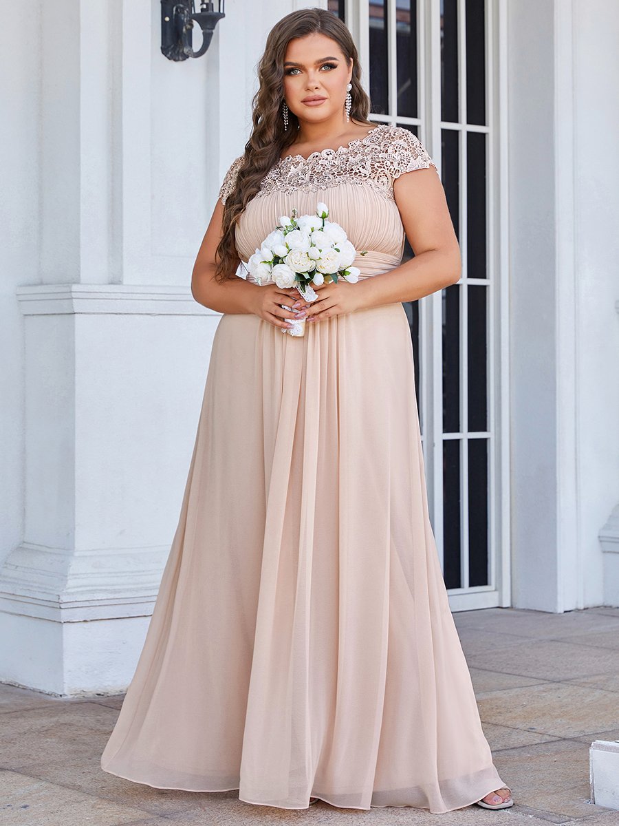 Elegant Lace Cap Sleeve Chiffon Evening Gown with Ruched Detail