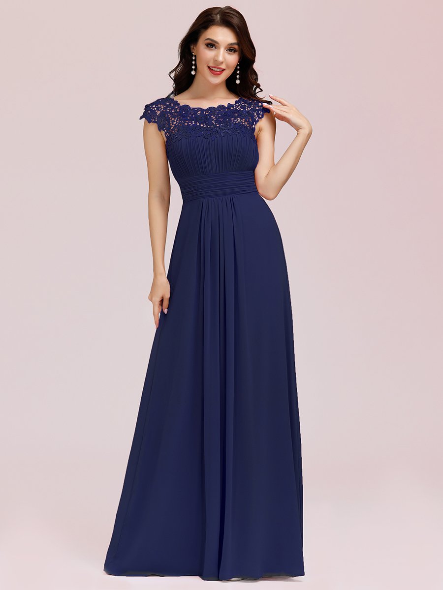 Chic Lace Cap Sleeve Evening Gown with Ruched Waist and Open Back