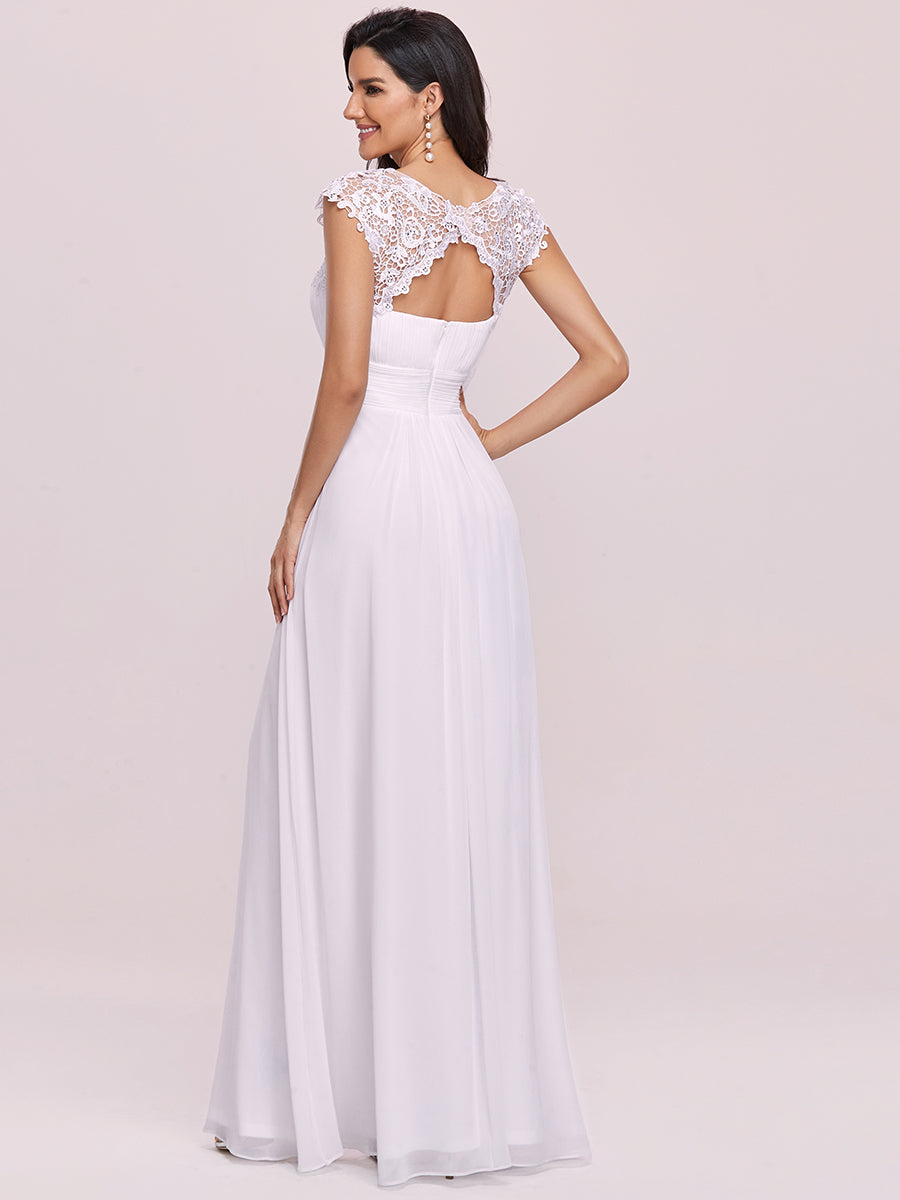 Chic Lace Cap Sleeve Evening Gown with Ruched Waist and Open Back