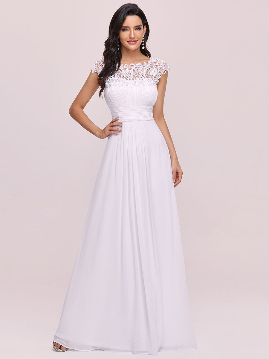 Chic Lace Cap Sleeve Evening Gown with Ruched Waist and Open Back