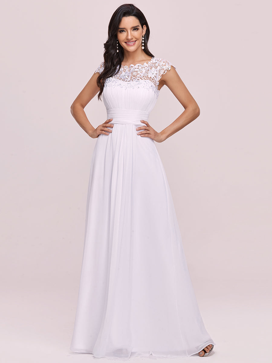 Chic Lace Cap Sleeve Evening Gown with Ruched Waist and Open Back