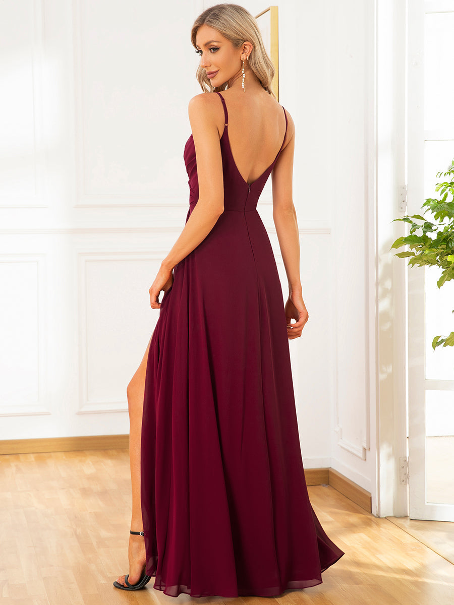 Elegant V-Neck A-Line Chiffon Bridesmaid Gown