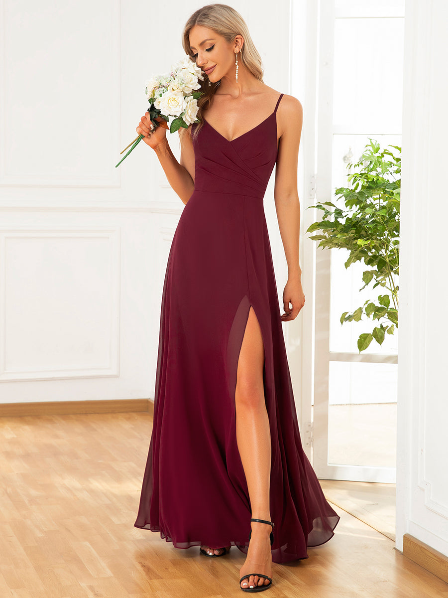 Elegant V-Neck A-Line Chiffon Bridesmaid Gown