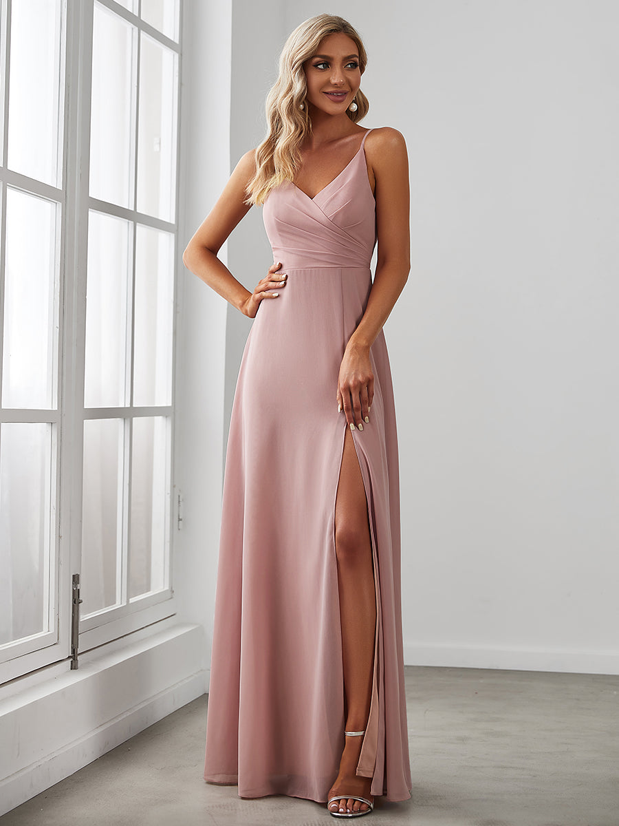 Elegant V-Neck A-Line Chiffon Bridesmaid Gown