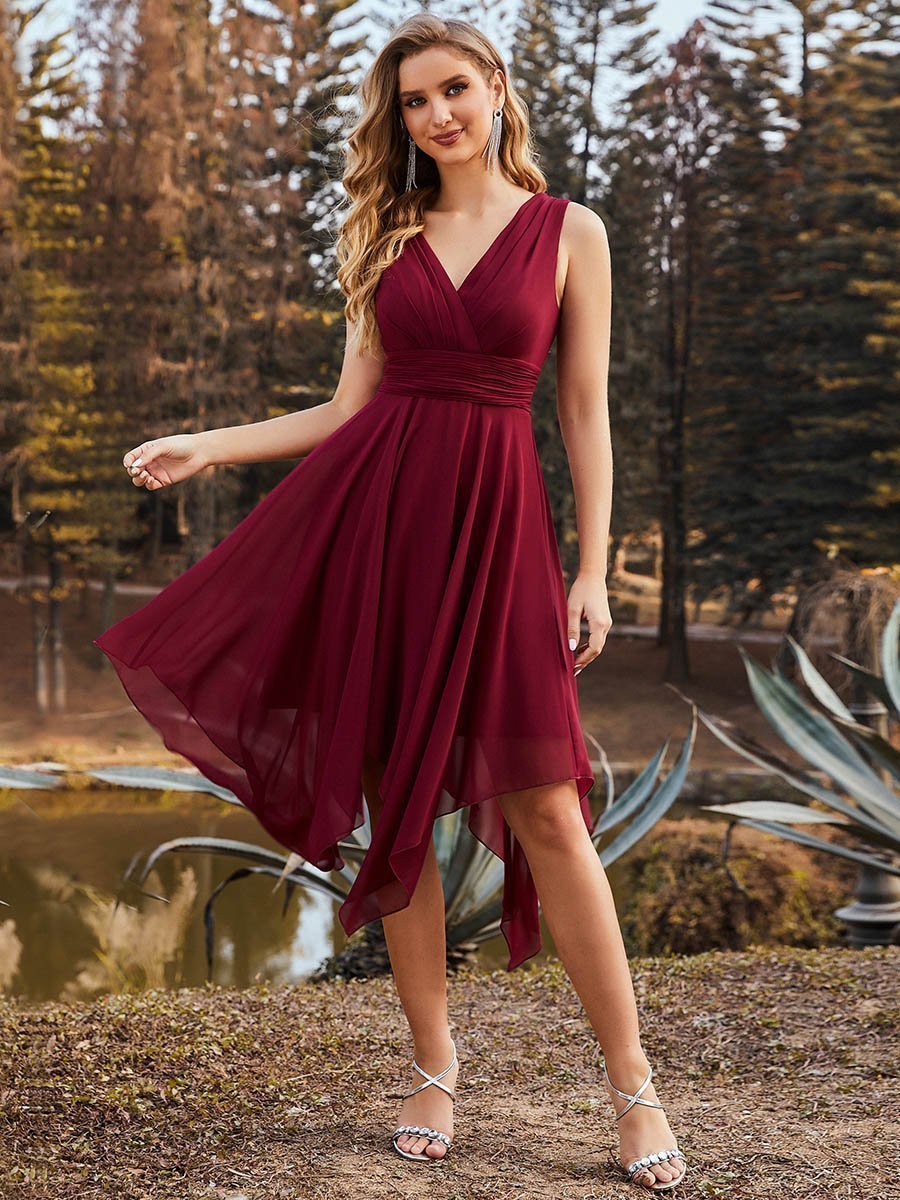 Chic Chiffon Bridesmaid Dress with Unique Asymmetrical Hem