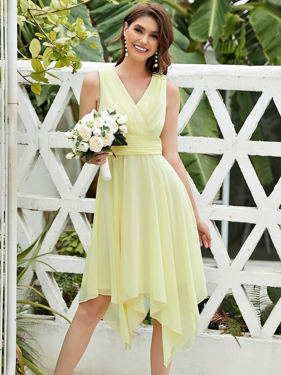 Chic Chiffon Bridesmaid Dress with Unique Asymmetrical Hem