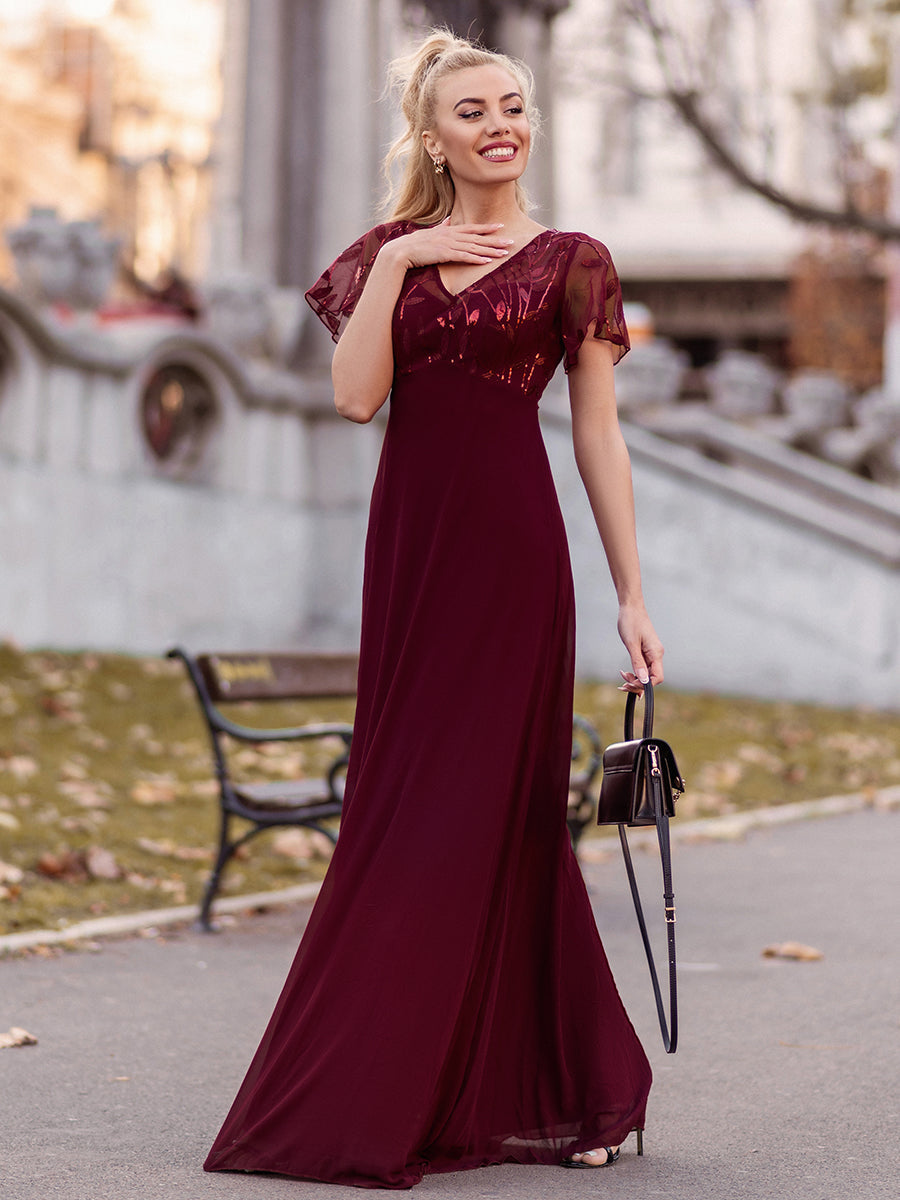 Romantic Floral Lace Evening Gown with Sheer Ruffle Sleeves