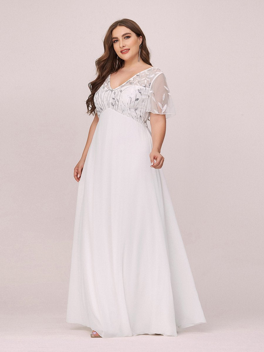 Romantic Floral Lace Evening Gown with Sheer Ruffle Sleeves