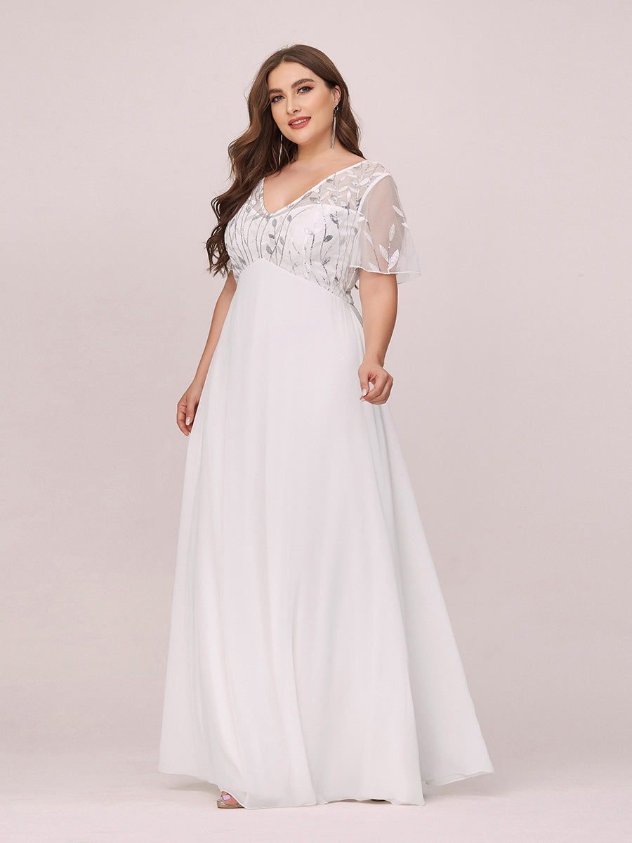 Floral Sequin Plus Size Evening Gown with Cap Sleeve