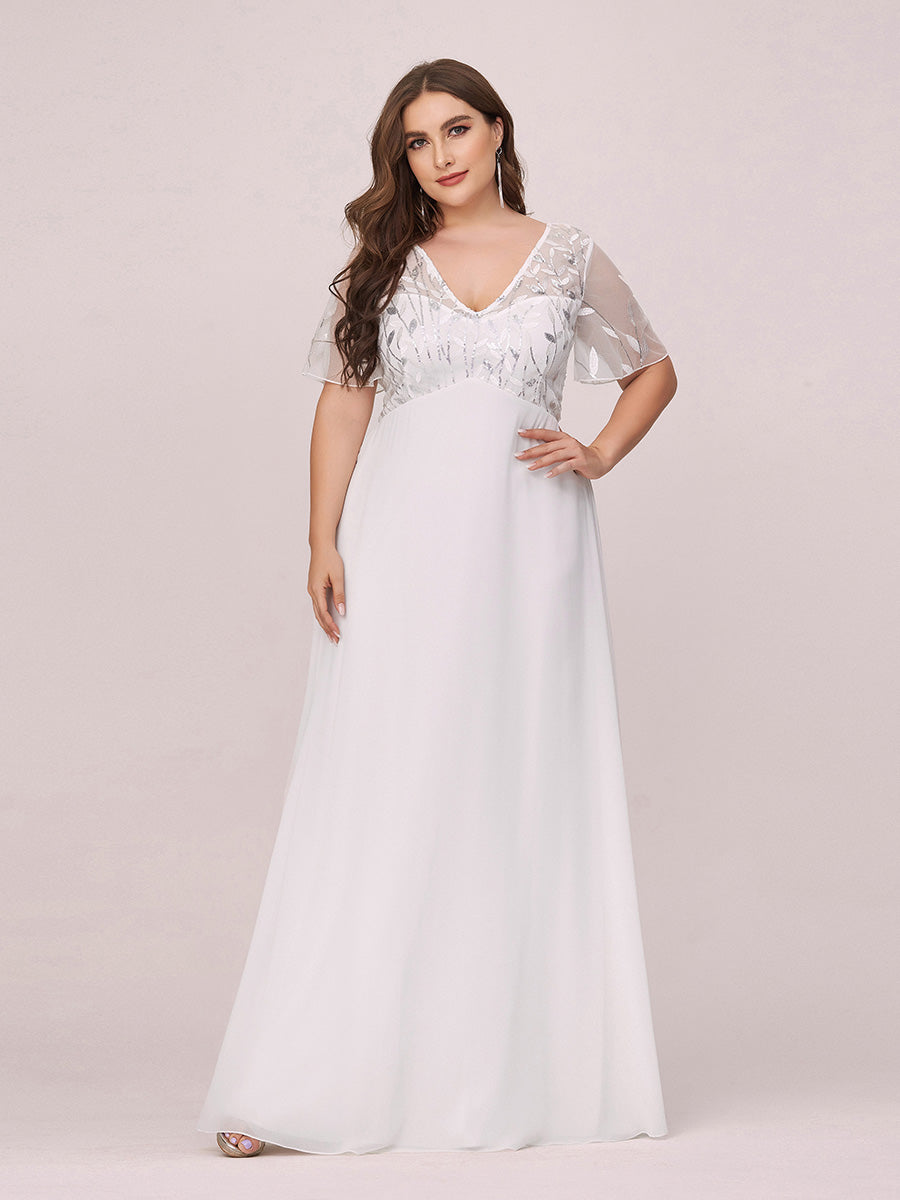 Floral Sequin Plus Size Evening Gown with Cap Sleeve