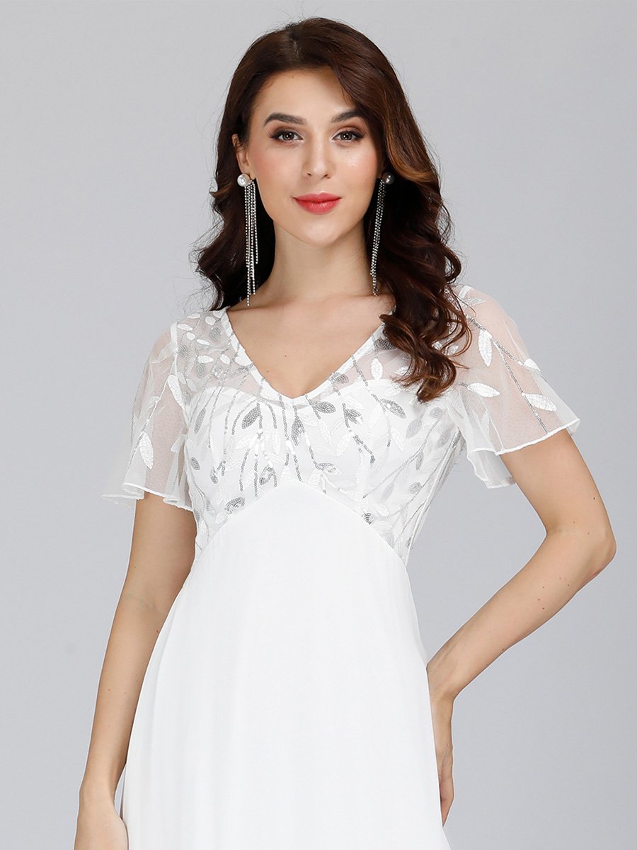 Romantic Floral Lace Evening Gown with Sheer Ruffle Sleeves