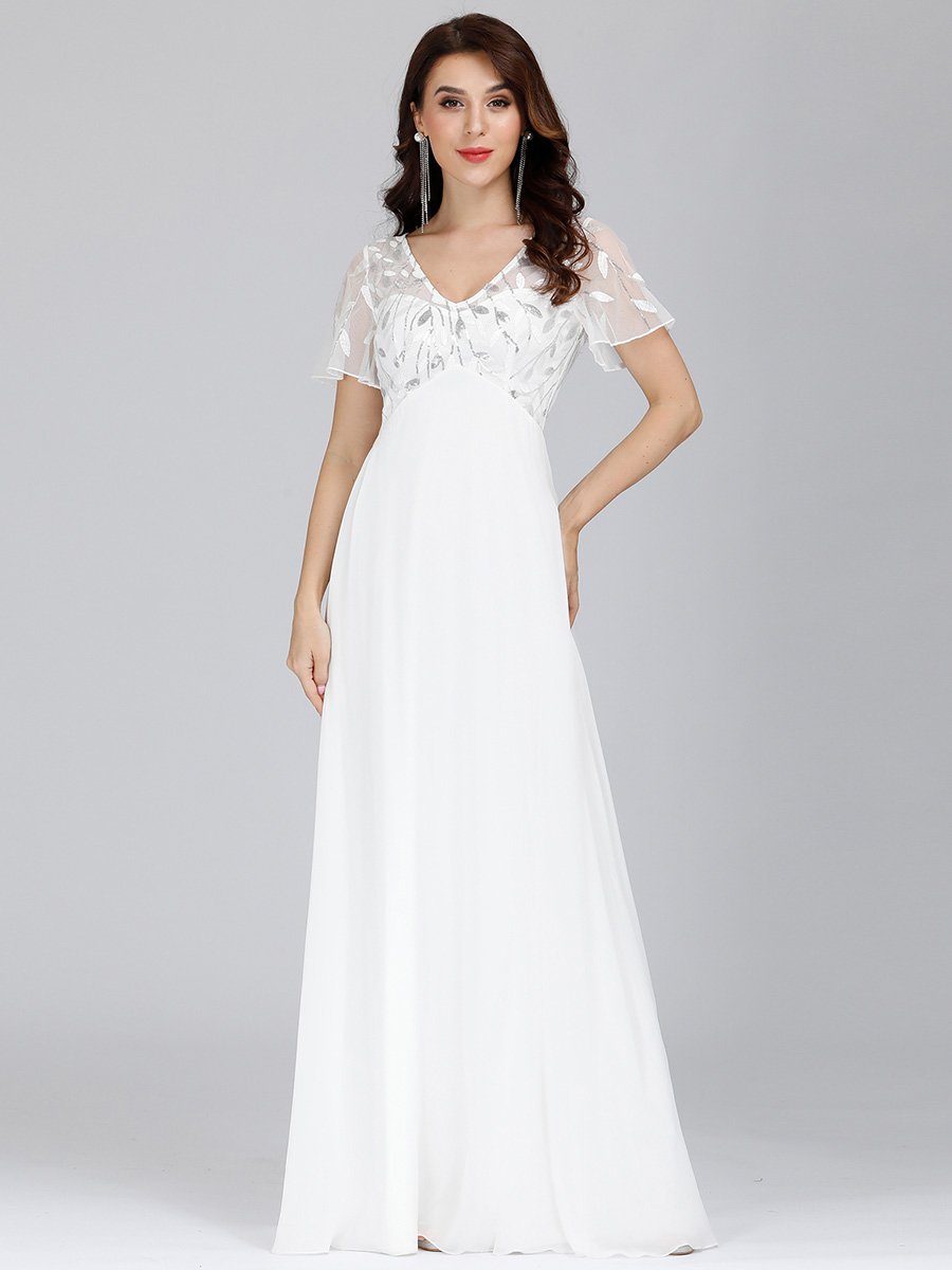 Romantic Floral Lace Evening Gown with Sheer Ruffle Sleeves