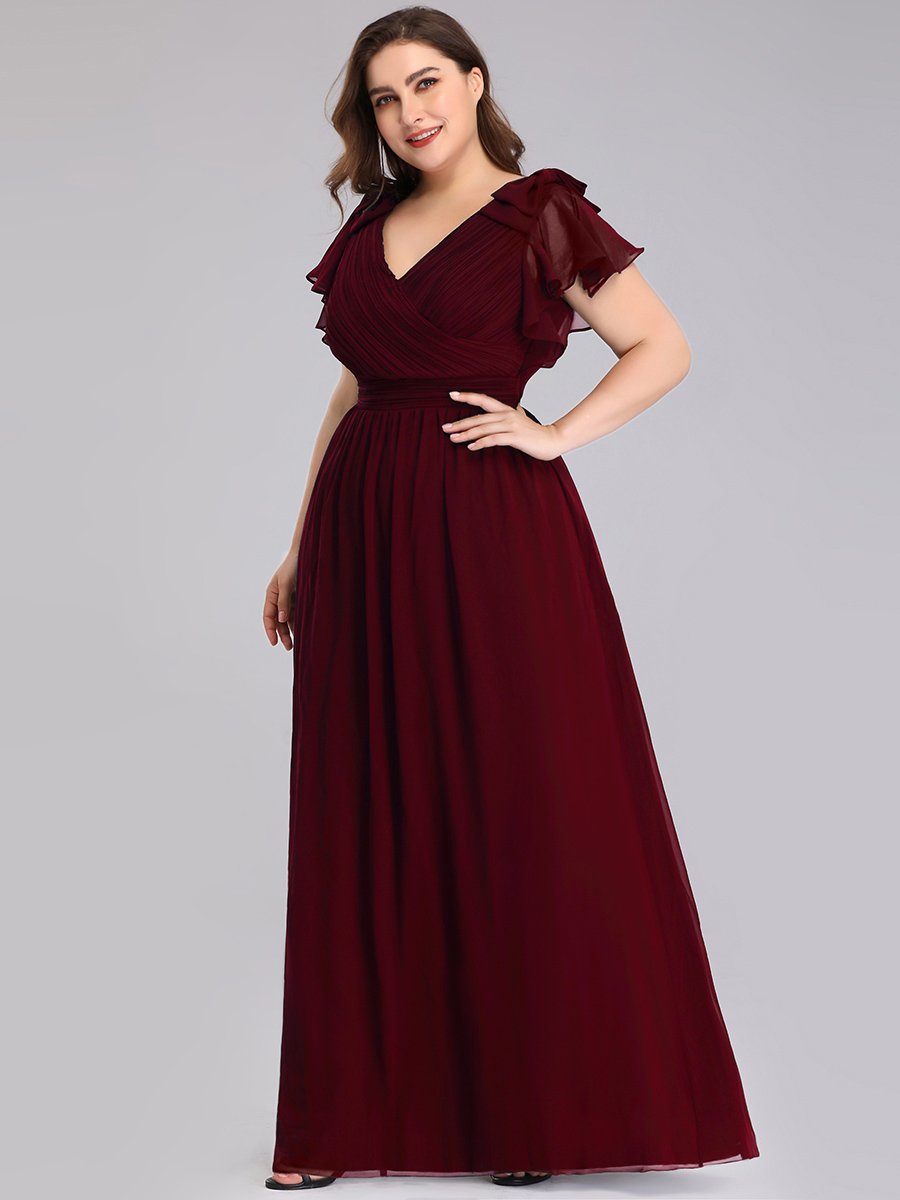 Elegant Evening Gown with Ruffled Sleeves