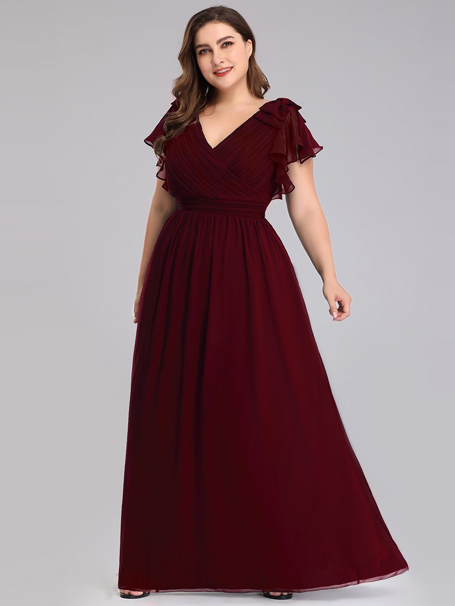 Elegant Evening Gown with Ruffled Sleeves