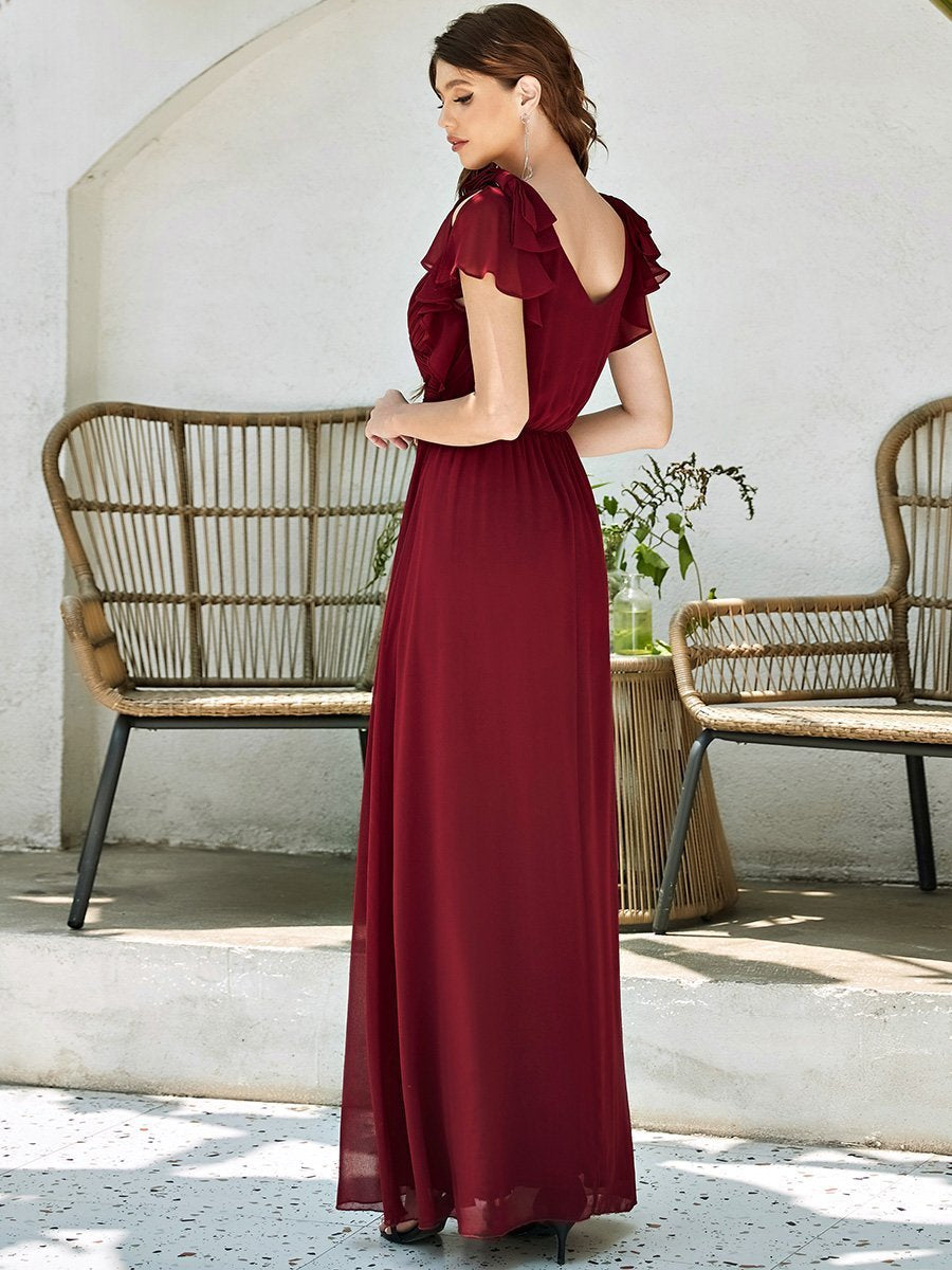 Elegant Evening Gown with Ruffled Sleeves