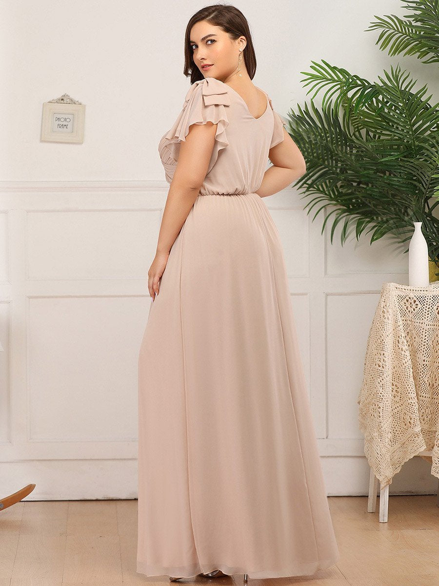 Elegant Evening Gown with Ruffled Sleeves