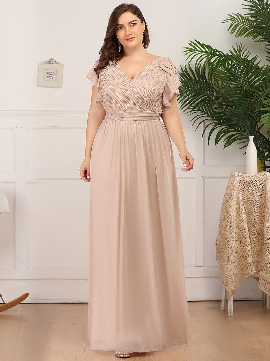 Elegant Evening Gown with Ruffled Sleeves