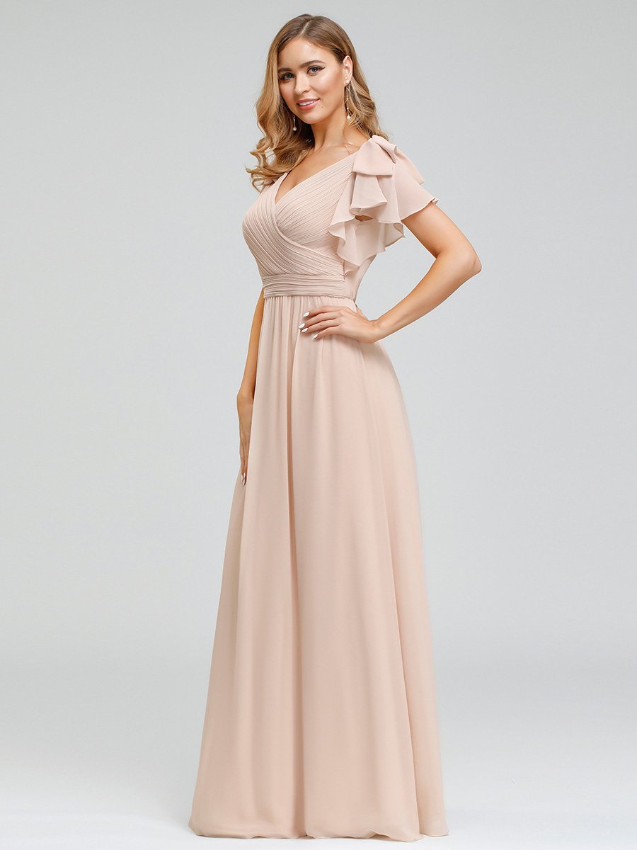 Elegant Evening Gown with Ruffled Sleeves