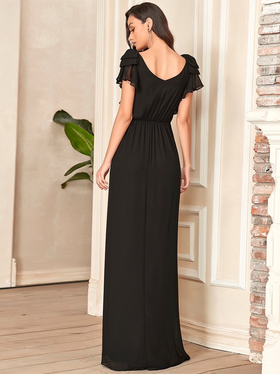 Elegant Evening Gown with Ruffled Sleeves