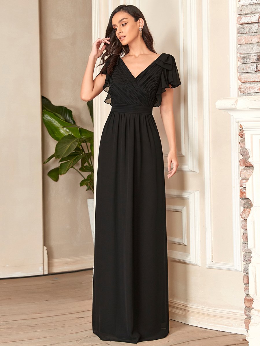 Elegant Evening Gown with Ruffled Sleeves