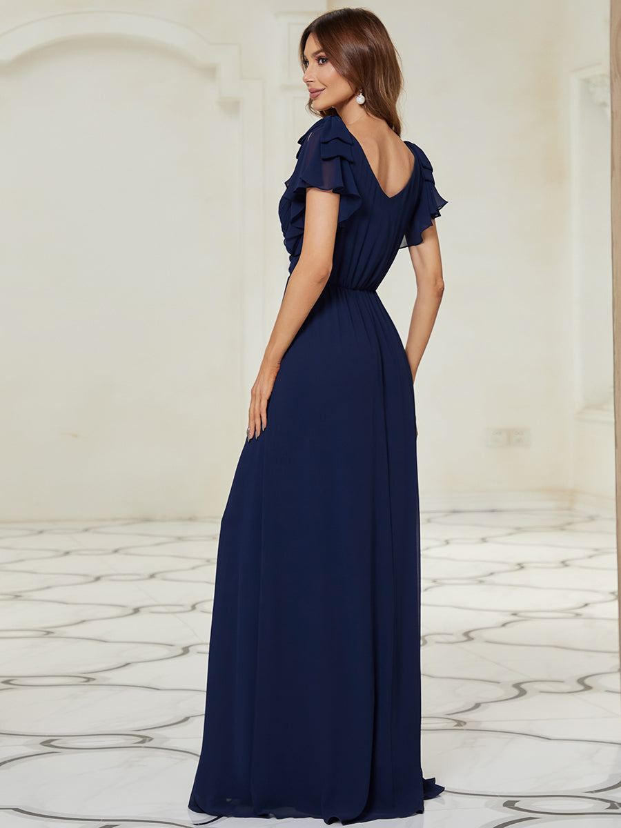 Elegant Evening Gown with Ruffled Sleeves