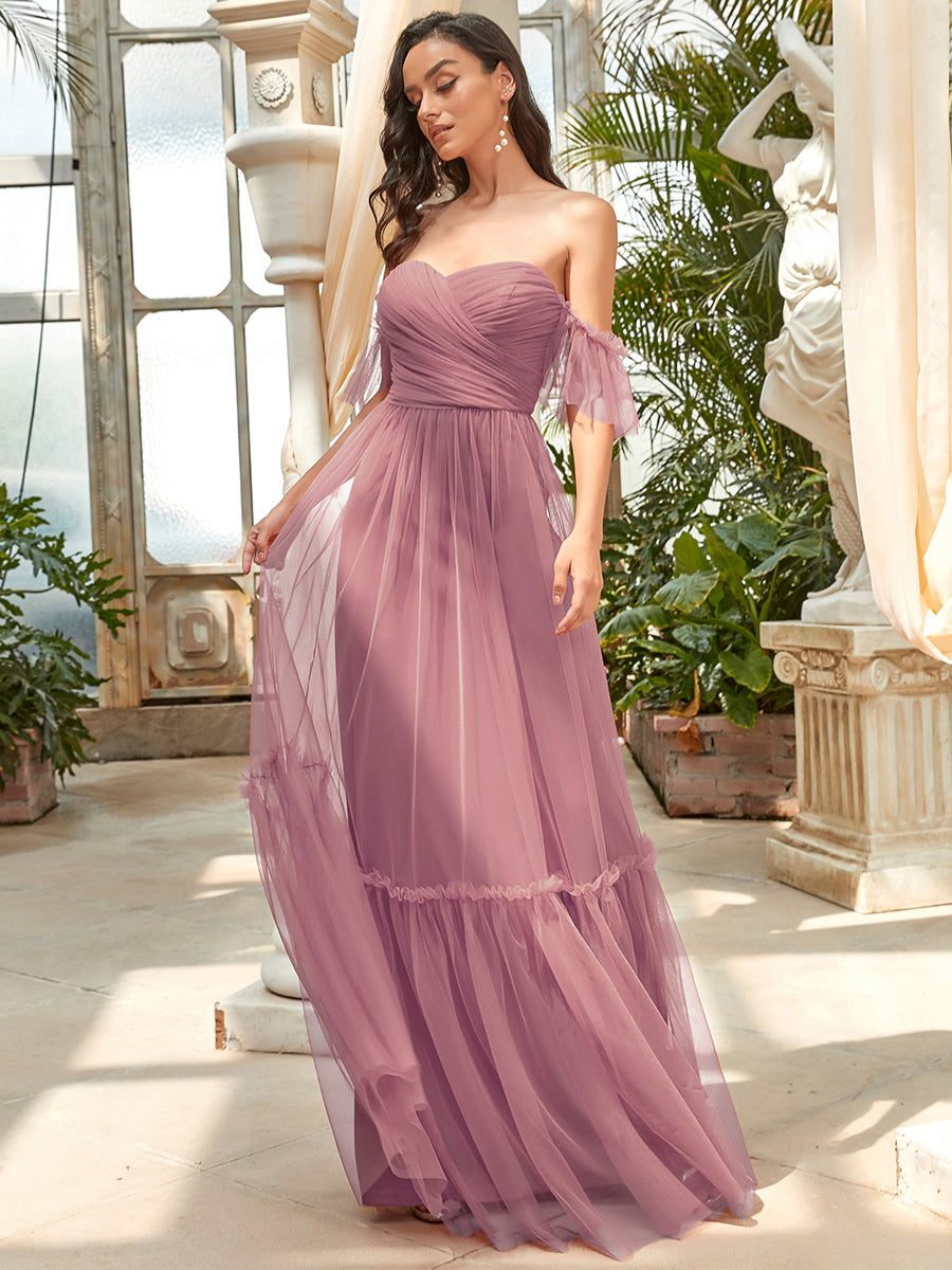 Elegant A-Line Evening Gown with Ruffled Sleeves