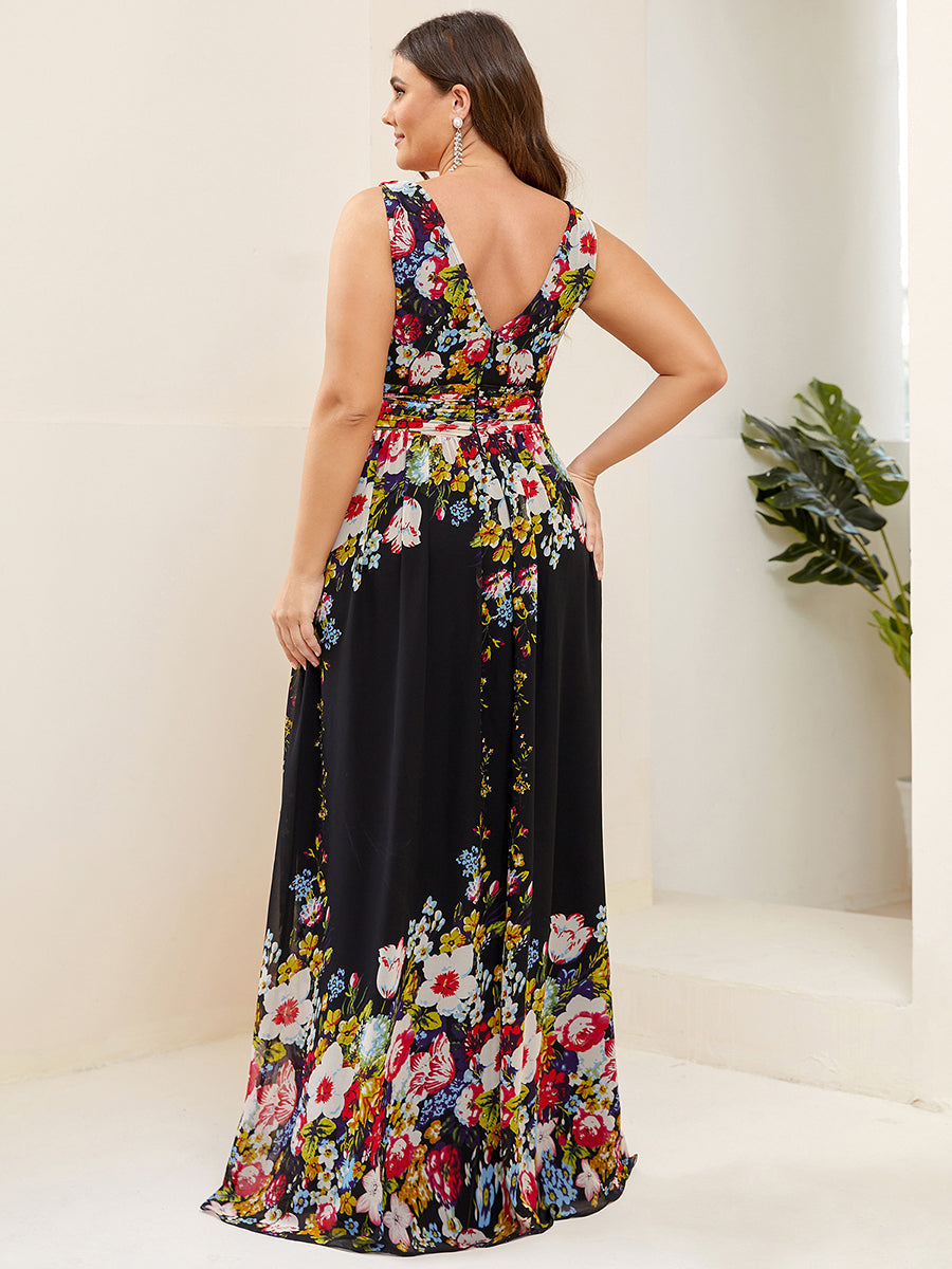 Elegant Plus Size V-Neck Chiffon Evening Gown