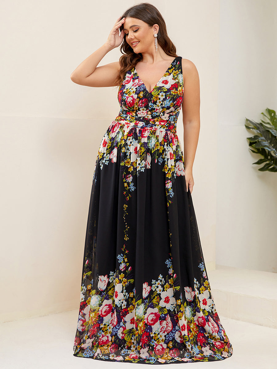 Elegant Plus Size V-Neck Chiffon Evening Gown