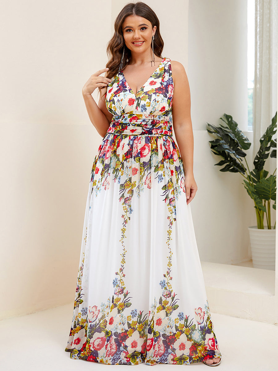 Elegant Plus Size V-Neck Chiffon Evening Gown