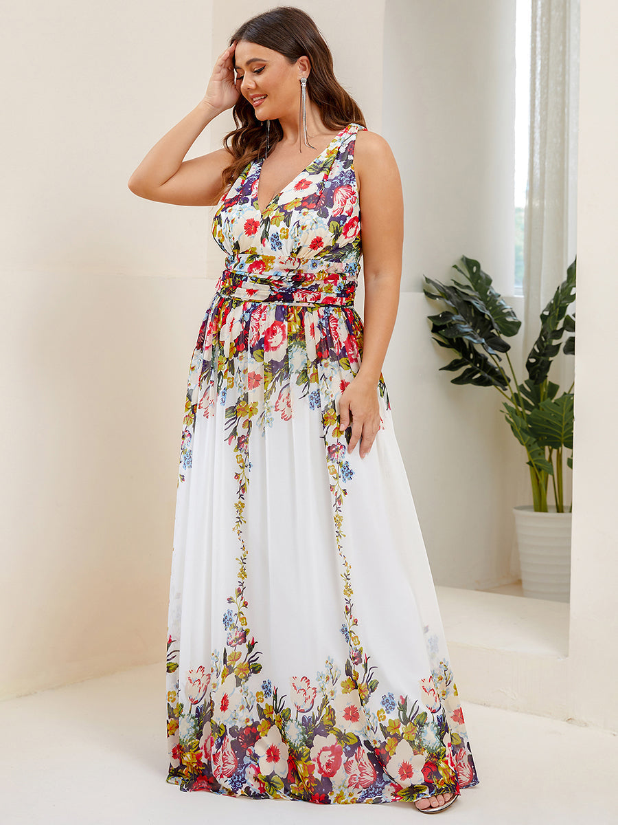 Elegant Plus Size V-Neck Chiffon Evening Gown