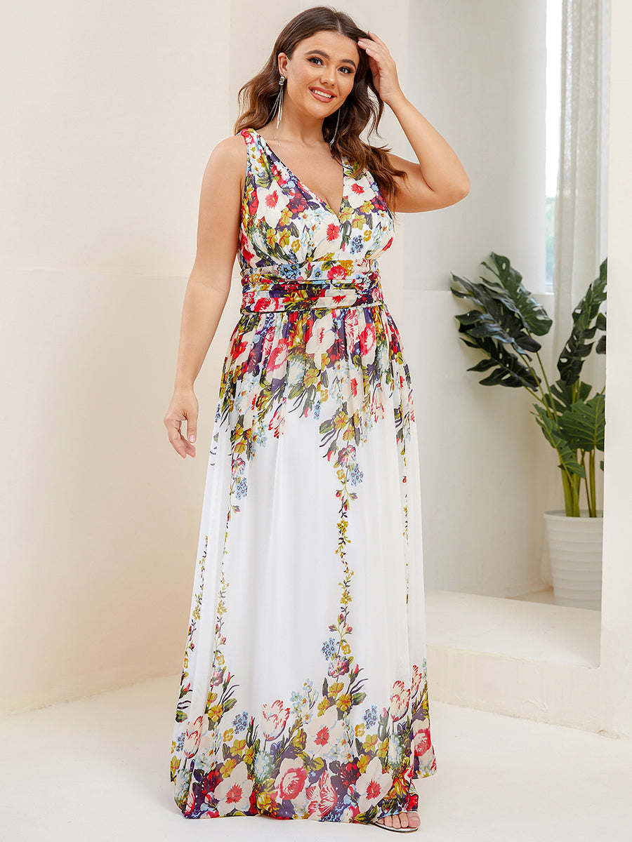 Elegant Plus Size V-Neck Chiffon Evening Gown