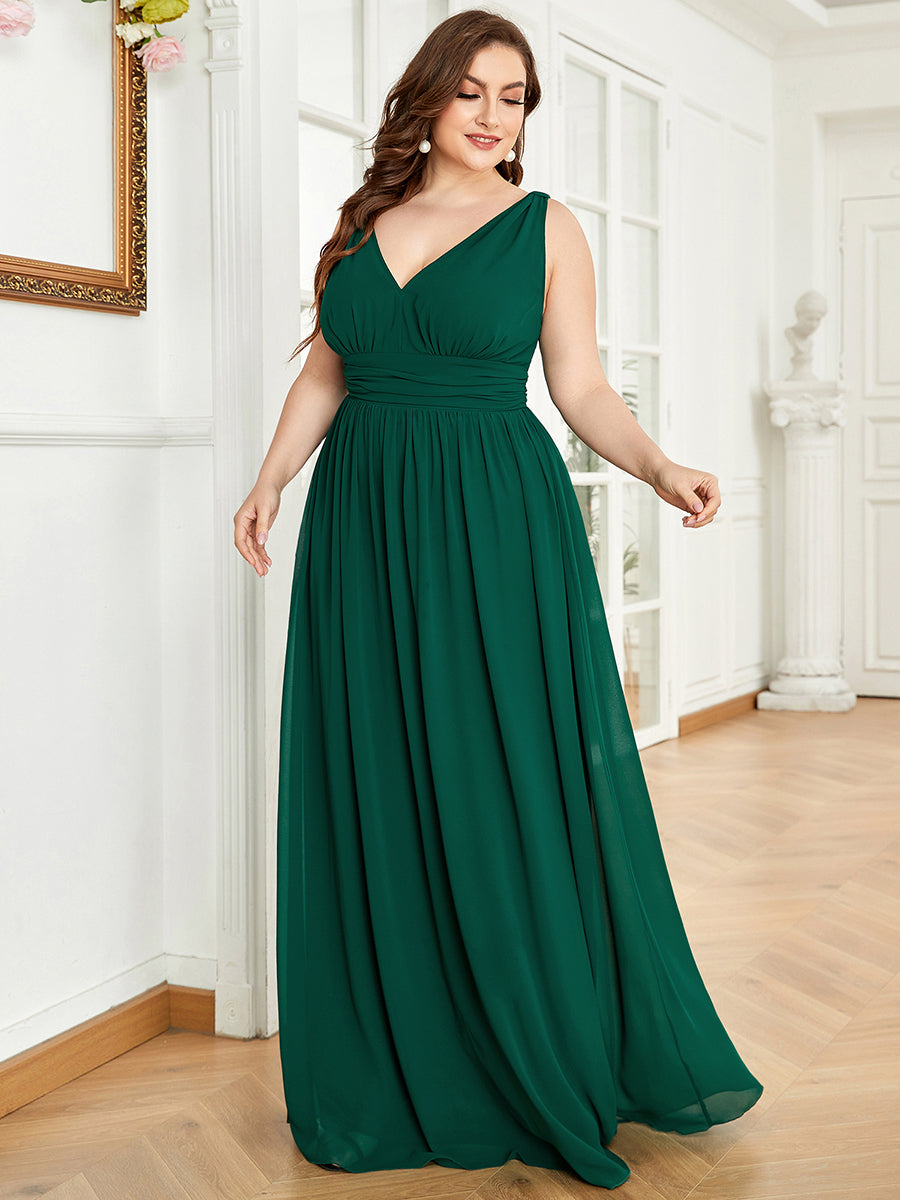 Elegant Plus Size V-Neck Chiffon Evening Gown