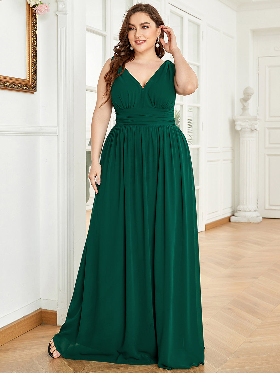 Elegant Plus Size V-Neck Chiffon Evening Gown