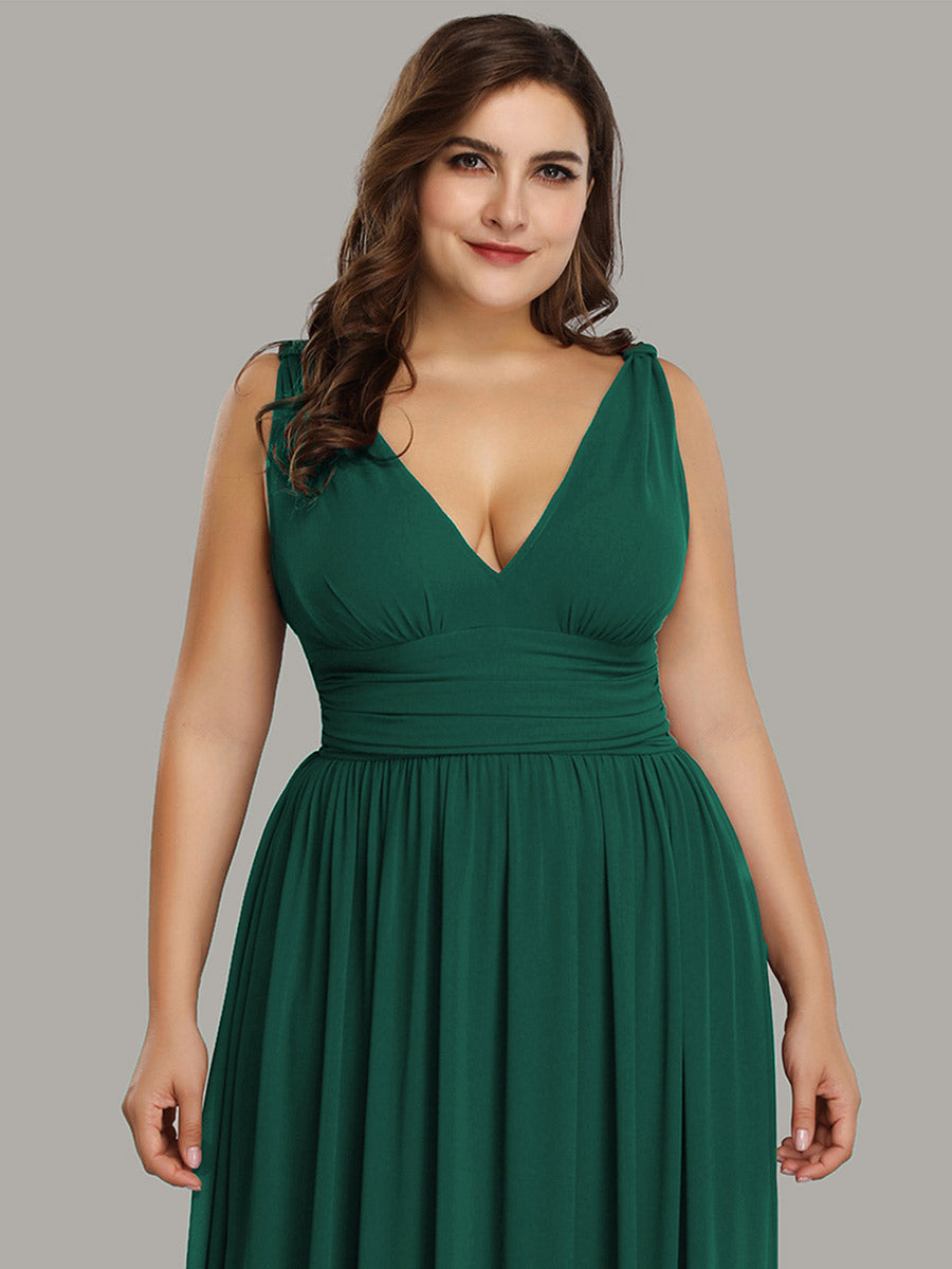 Elegant Plus Size V-Neck Chiffon Evening Gown