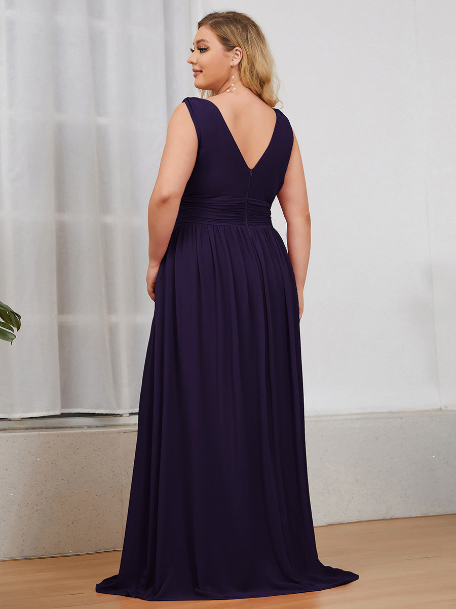 Elegant Plus Size V-Neck Chiffon Evening Gown