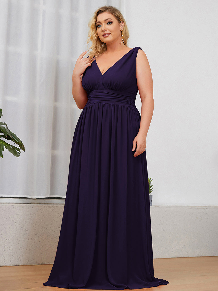 Elegant Plus Size V-Neck Chiffon Evening Gown