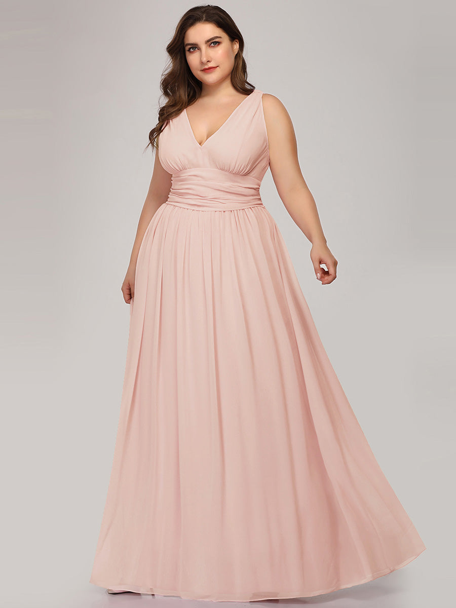 Elegant Plus Size V-Neck Chiffon Evening Gown