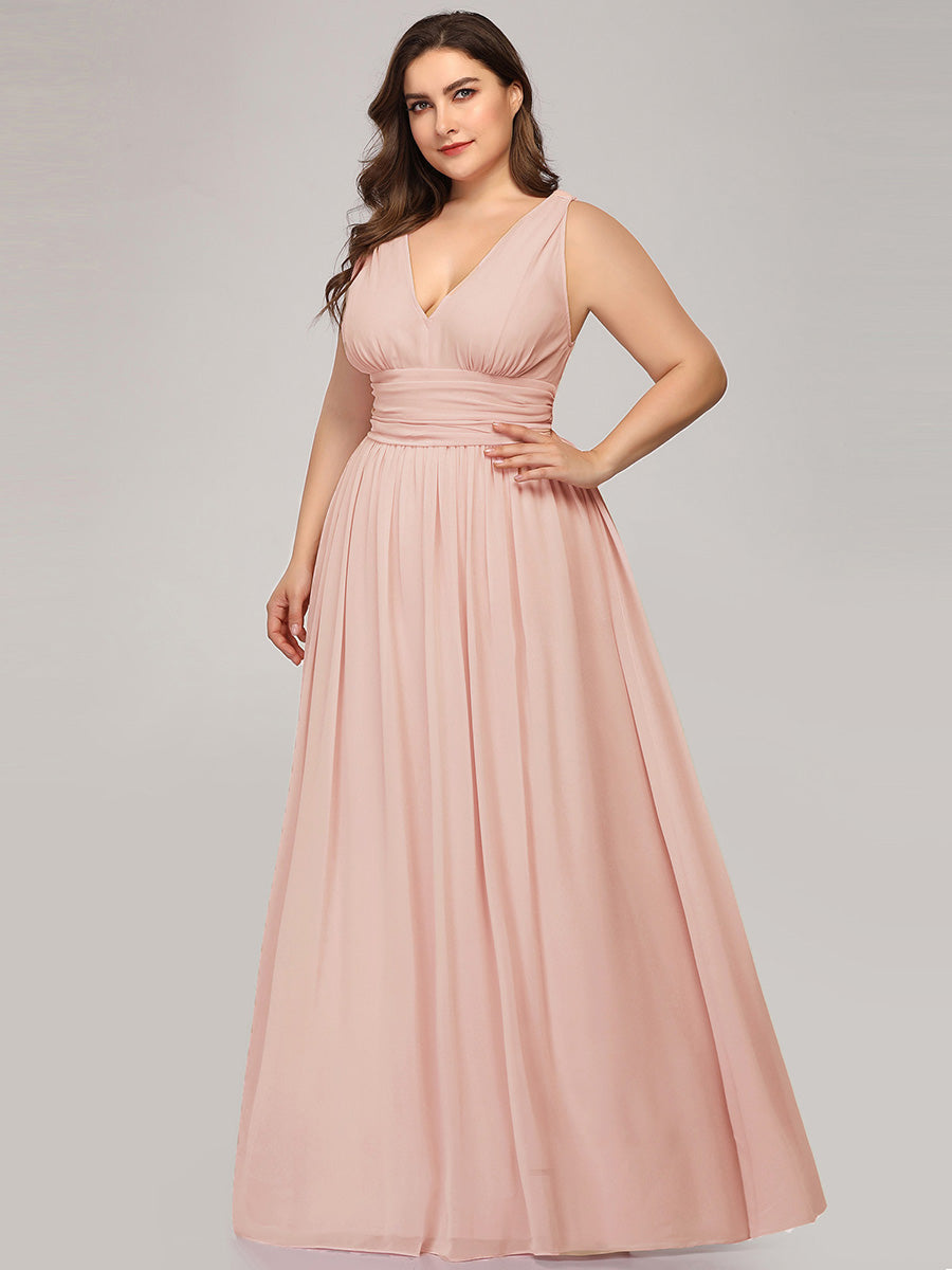 Elegant Plus Size V-Neck Chiffon Evening Gown