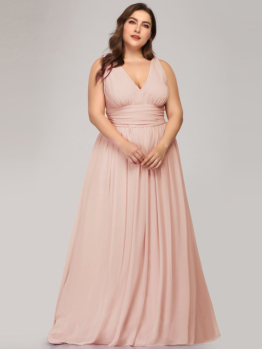 Elegant Plus Size V-Neck Chiffon Evening Gown