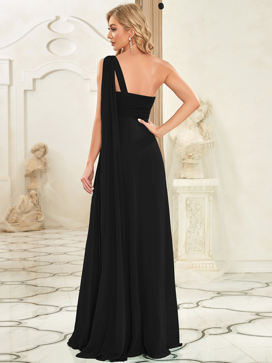 One Shoulder Chiffon Ruffles Long Evening Gown