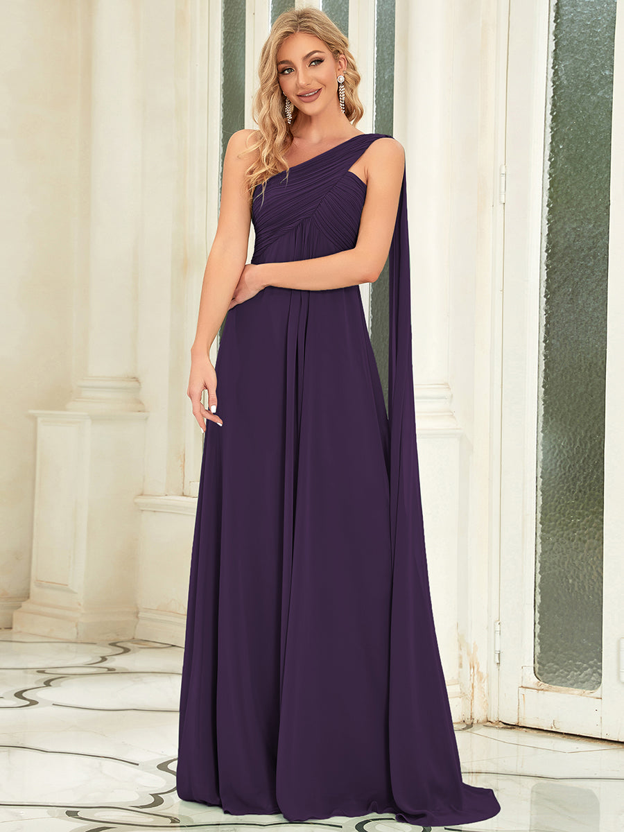 One Shoulder Chiffon Ruffles Long Evening Gown