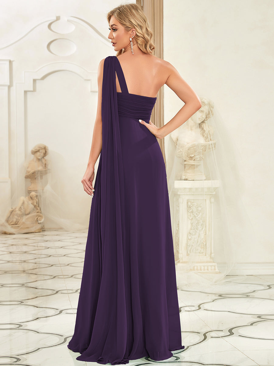 One Shoulder Chiffon Ruffles Long Evening Gown