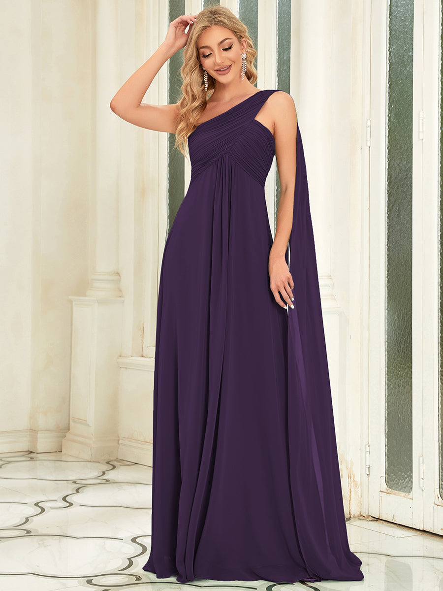 One Shoulder Chiffon Ruffles Long Evening Gown