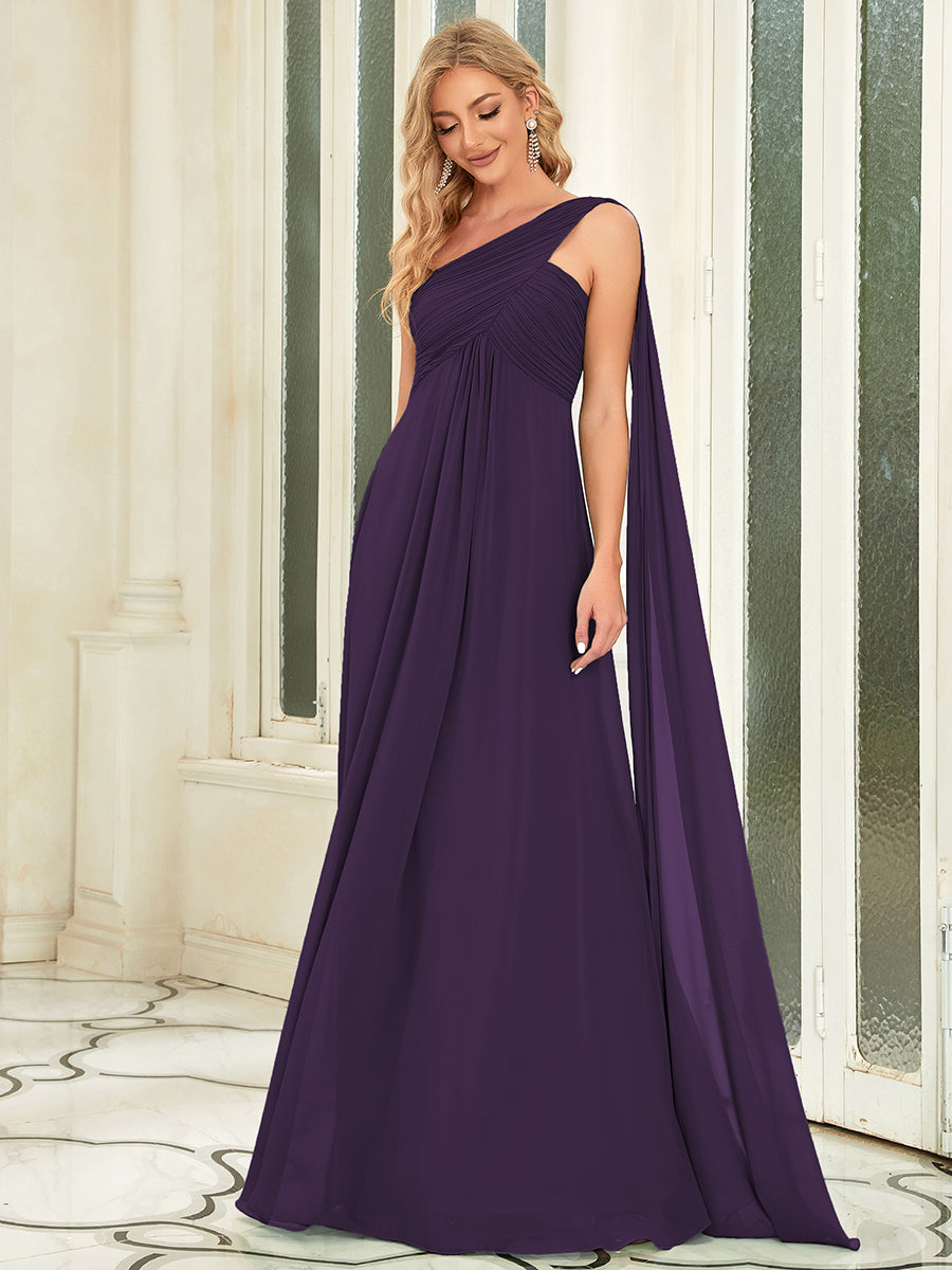 One Shoulder Chiffon Ruffles Long Evening Gown