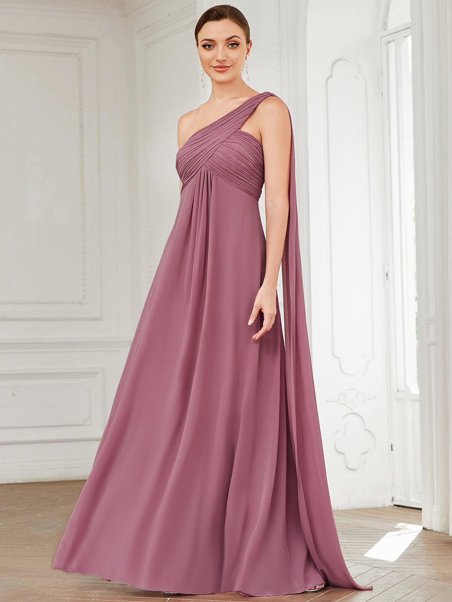 One Shoulder Chiffon Ruffles Long Evening Gown