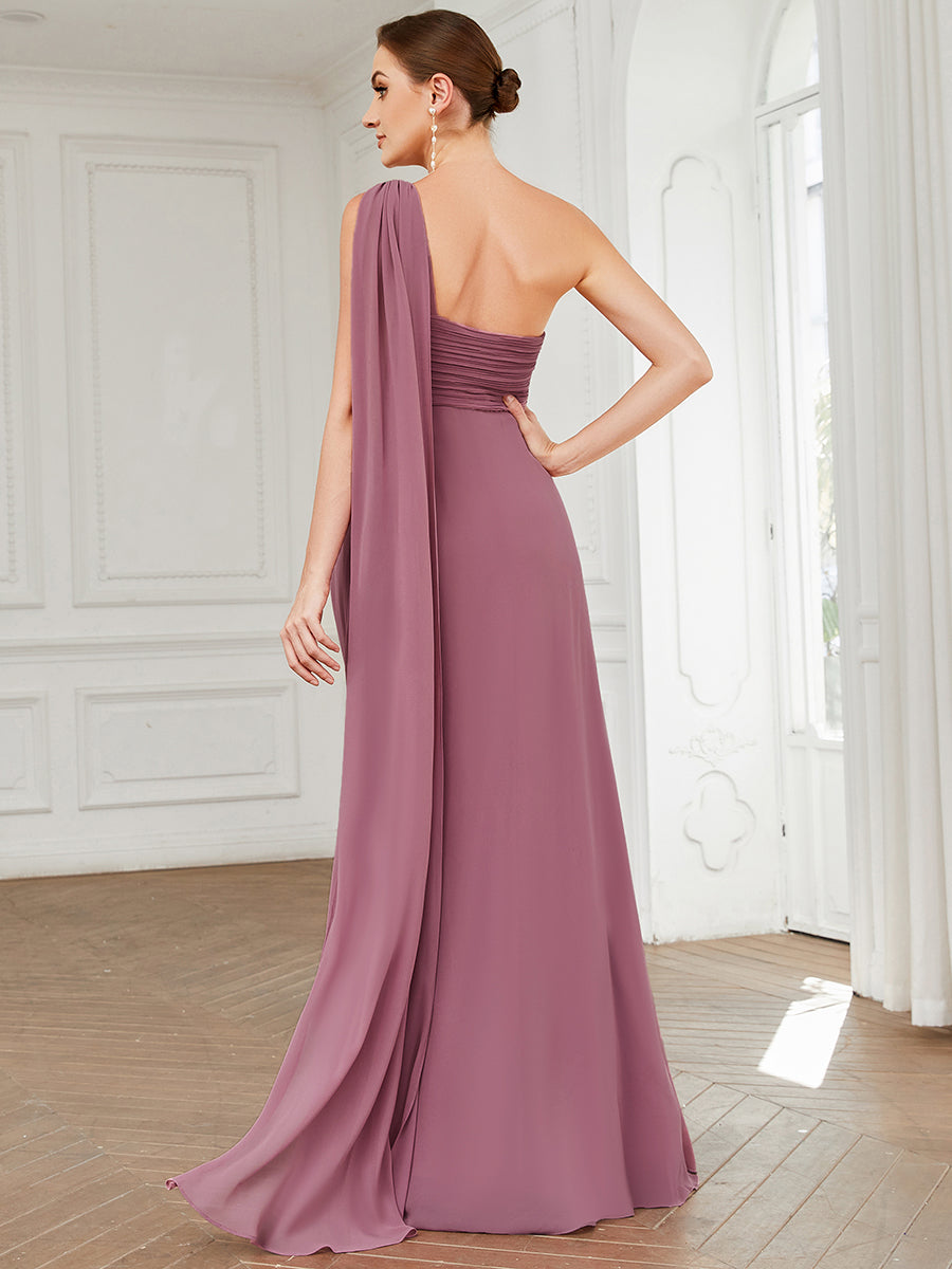 One Shoulder Chiffon Ruffles Long Evening Gown