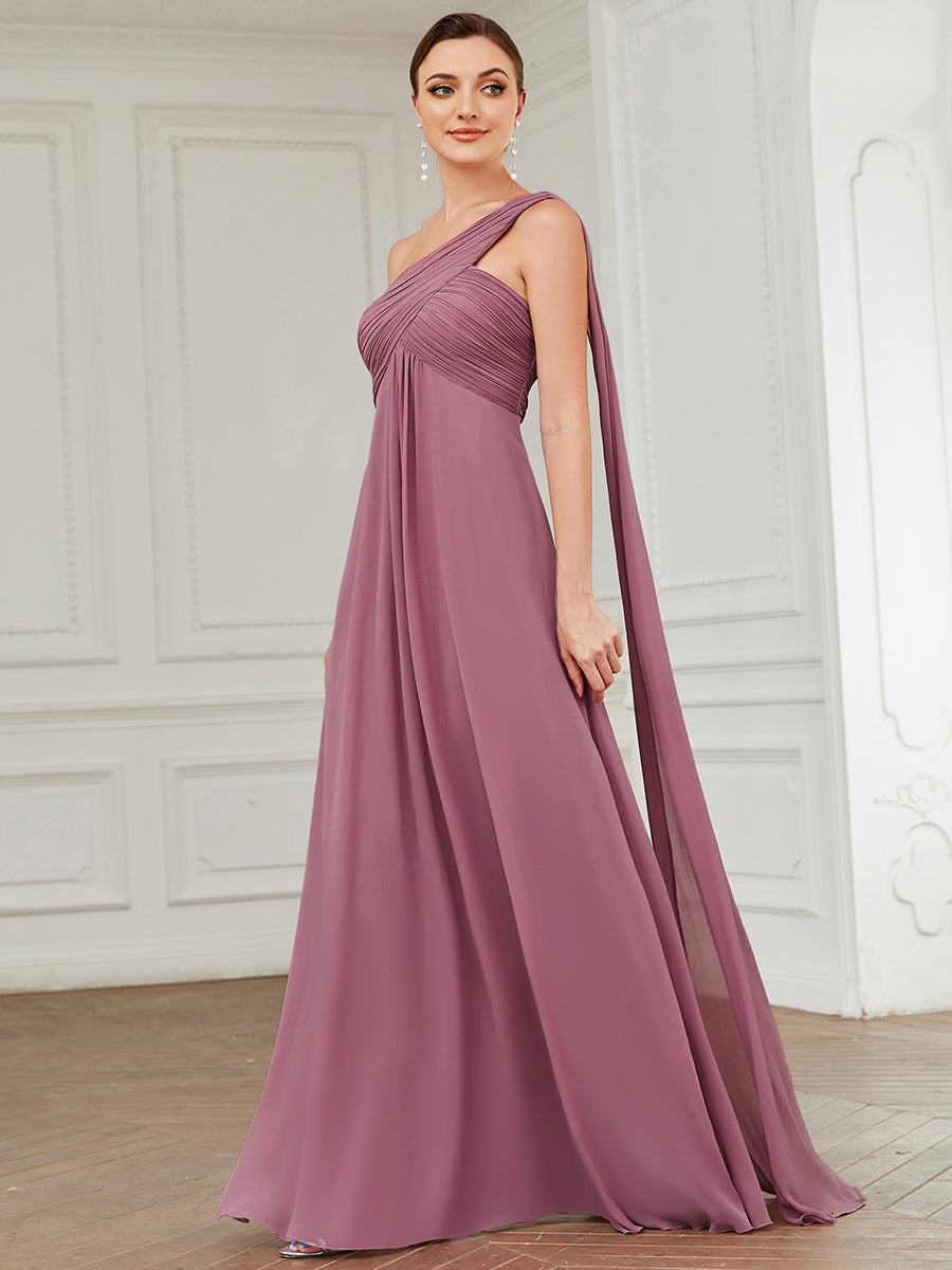 One Shoulder Chiffon Ruffles Long Evening Gown