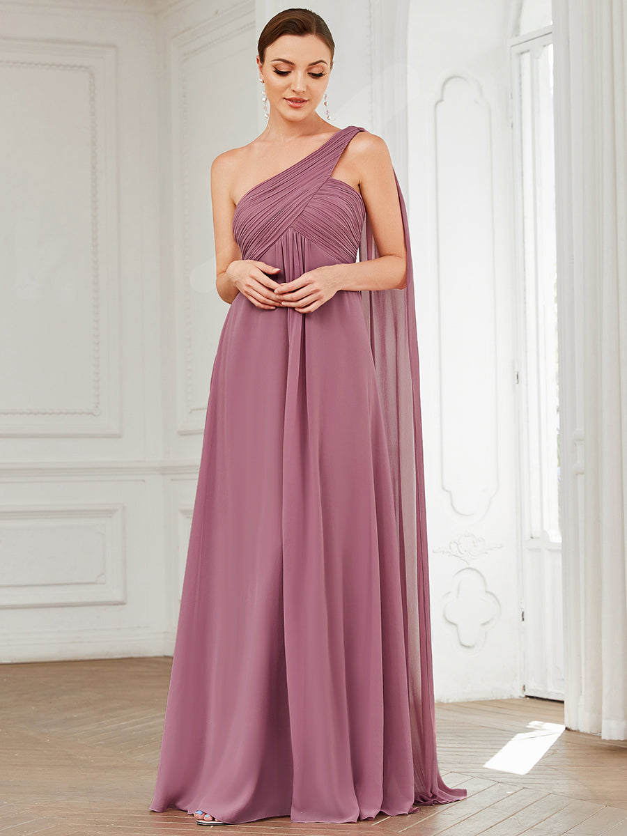 One Shoulder Chiffon Ruffles Long Evening Gown